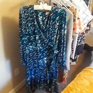 Calvin Klein Blue Floral Wrap Midi Dress